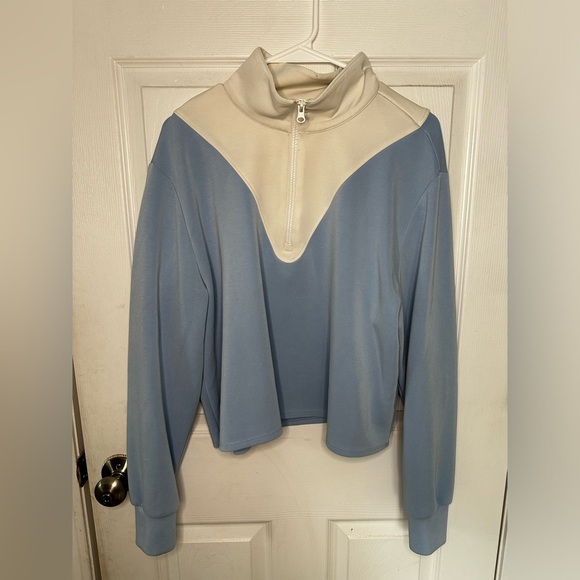 Sincerely Jules Active Womens 1/4 Zip Cropped Long Sleeve Top Blue Ivory XL - Picture 1 of 4